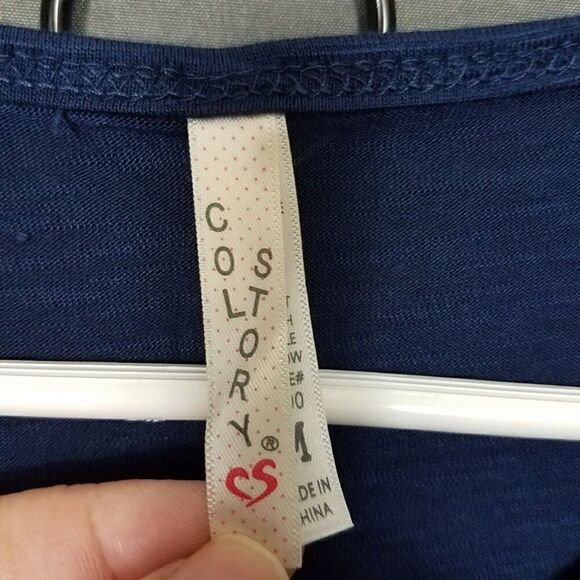 Color Story Medium Navy Single Pocket Tee High Low Cuffed Short Sleeve NWOT - Picture 10 of 12